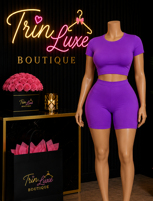 Crop Biker Set (Purple)